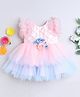 Many frocks & Sleeveless Floral Applique Detailed Layered Party Wear Dress - Blue & Peach