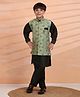 P-MARK Full Sleeves Solid Coordinating Kurta & Pyjama With Floral Printed Jacket - Green