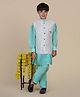 P-MARK Full Sleeves Solid Coordinating Kurta & Pyjama With Sequins Embellished Thread Work Detailed Jacket - Firozi Blue
