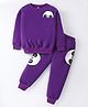 Nite Flite Cotton Knit Full Sleeves Panda Printed Tee & Pajama Set - Purple