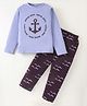 Nite Flite Cotton Knit Full Sleeves Nautical Theme Printed Tee & Pajama Set - Light Blue & Wine