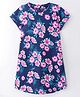 Nite Flite Cotton Knit Half Sleeves Floral Printed Night Dress - Blue