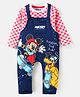 Babyhug Disney Single Jersey Knit Dungaree & Full Sleeves Checks T-Shirt With Mickey Mouse Graphics - Blue & Red