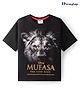 HoneyHap Disney Terry Knit Half Drop Shoulder Sleeves T-Shirt With Mufasa Print & Text Foil Print - Black