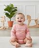 My Milestones 100% Cotton Full Sleeves Grow Happiness Text Embroidered Onesie - Peach