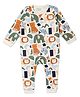 My Milestones 100% Cotton Full Sleeves Animals Printed Romper With Two Way Zipper - Cream