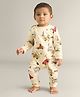 My Milestones 100% Cotton Full Sleeves Animals Printed Romper With Two Way Zipper - Cream