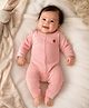 My Milestones 100% Cotton Full Sleeves Strawberry Embroidered Romper - Peach