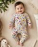 My Milestones 100% Cotton Full Sleeves Floral Printed Romper With Two Way Zipper - Cream