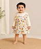 My Milestones Cotton Fruits Printed Pinafore Dress With Full Sleeves Solid Tee Set - Off White