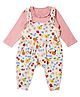 My Milestones 100% Cotton Pocket Detailed Fruits Printed Dungaree With Full Sleeves Cherry Embroidered Tee Set - Off White & Peach