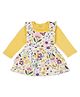 My Milestones 100% Cotton Floral Printed Pinafore Dress With Full Sleeves Solid Tee Set - Ecru & Yellow