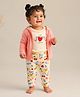 My Milestones 100% Cotton Joy Today Text Printed Tee & Fruits Printed Leggings With Full Sleeves Solid Hooded Jacket Set - Off White & Peach