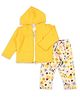 My Milestones 100% Cotton Floral Printed Tee & Leggings With Full Sleeves Hooded Jacket Set - Yellow & Ecru