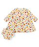My Milestones 100% Cotton Full Sleeves Floral & Fruits Printed Dress With Coordinating Bloomer Set - Off White