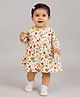 My Milestones 100% Cotton Full Sleeves Floral & Fruits Printed Dress With Coordinating Bloomer Set - Off White
