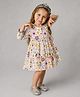 My Milestones Pure Cotton Full Sleeves Floral Printed Dress With Coordinating Bloomer - Ecru