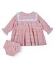 My Milestones Pure Cotton Full Bell Sleeves Checked Dress With Bloomer - Pink