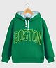 KUCHIPOO Fleece Full Sleeves Boston Text Printed Hoodie - Green