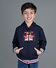The Sandbox Clothing Co Cotton Full Sleeves Car Printed Hooded Sweatshirt - Navy Blue