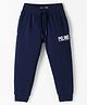 Ruff Fleece Knit Full Length Lounge Pant with Text Print - Navy Blue