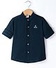 Ruff Woven Full Sleeves Mandarin Collar Solid Color Shirt - Navy Blue