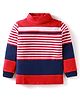Babyhug Cotton Knit Full Sleeves Turtle Neck Striped T-Shirt - Red & Blue