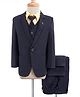 Noddy Full Sleeves Checked 4 Piece Party Suit With Tie - Navy Blue & Yellow