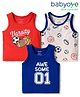 Babyoye Cotton Elastine Knit Sleeveless Vests With Football Print Pack Of 3 - Blue Red & White