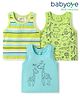 Babyoye Cotton Elastane Knit Sleeveless Vests With Striped & Animal Print Pack Of 3 - Green & Light Blue