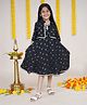 Kiddopanti Lace Embellished Floral Foil Printed With Attached Jacket Dress - Black