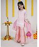 Kiddopanti Three Fourth Sleeves Chikankari Embroidered Sequins Embellished Kurta Sharara With Dupatta & Potli Bag - Pink