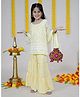 Kiddopanti Three Fourth Sleeves Chikankari Embroidered Sequins Embellished Kurta Sharara With Dupatta & Potli Bag - Light Yellow & Green & Orange
