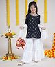 Kiddopanti Three Fourth Sleeves Lace & Sequins Embellished Floral Foil Printed Kurta Sharara With Dupatta & Potli Bag - Black & Red