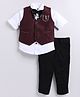 LITTLE COLLARS Cotton Rayon Full Sleeves Sunglasses Embroidered 3 Piece Party Suit Set & Sequins Embellished Bow Tie - Maroon