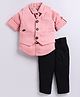 LITTLE COLLARS Full Sleeves Striped 3 Piece Party Suit Set - Pink