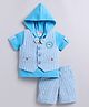 LITTLE COLLARS Jacquard Half Sleeves Striped 3 Piece Party Suit Set - Blue