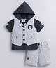 LITTLE COLLARS Jacquard Half Sleeves Striped 3 Piece Party Suit Set - Grey