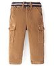Babyhug Cotton Lycra Woven Full Length Corduroy Pants Solid Color with Belt- Dark Brown