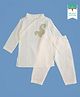Keebee Organics Organic Cotton Woven Full Sleeves Paisley Embroidered Kurta Pyjama Set - White