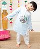 Keebee Organics Organic Cotton Full Sleeves Toucan Embroidered Self Design Kurta & Pyjama Set - Blue