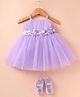 Bluebell Net Woven Sleeveless Party Dress With Floral Applique & Pair of Booties - Lilac