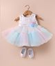 Bluebell Satin Sleeveless Party Frock and Booties with Floral Applique & Pearl Beads - Offwhite