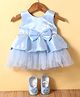 Bluebell Satin Woven Sleeveless Layered Party Frock with Pair of Booties & Bow Applique - Light Blue