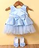 Bluebell Satin Woven Sleeveless Layered Party Frock with Pair of Booties & Bow Applique - Light Blue (Bootie May Vary)