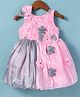 Bluebell Tissue Woven Sleeveless Balloon Party Frock with Floral Applique & Bow  Detailing  - Pink
