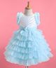 Bluebell Net Woven Sleeveless Party Dress With Sequinned Yoke & Floral Applique - Light Blue