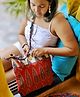 Almitra Sustainables Maroon and Off-White Hand Block Printed Braided Ethnic Sling Bags