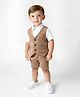 Bonfino Woven Half Sleeves Solid Colour 3 Piece Party Suit - Beige & White
