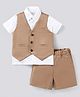 Bonfino Woven Half Sleeves Solid Colour 3 Piece Party Suit - Beige & White